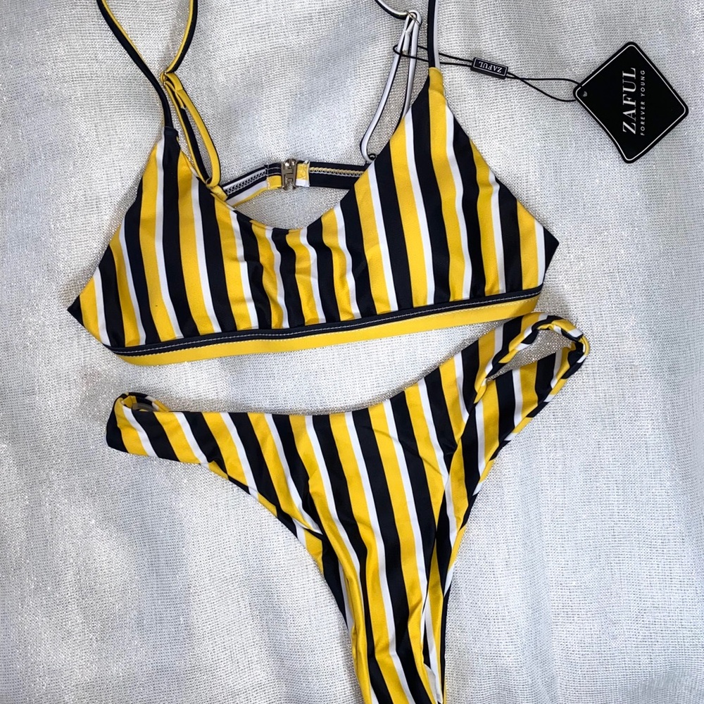 High Cut Thong Striped Bathing Suit